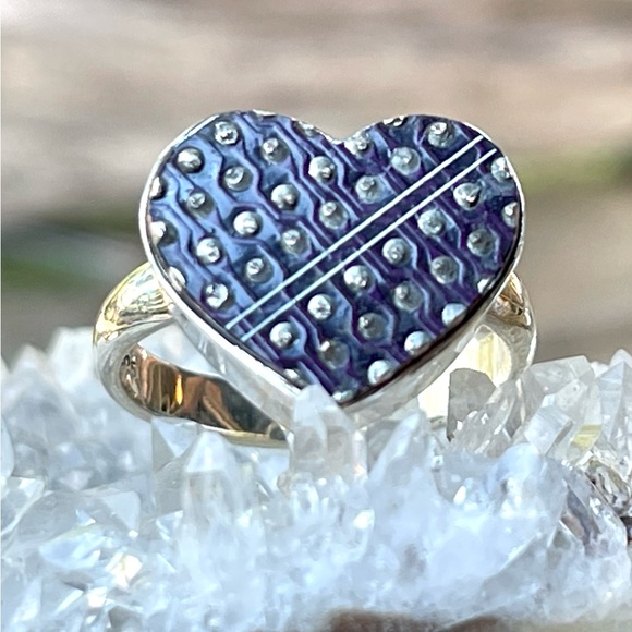 Heart Shaped USB Circuit Board Computer Chip 925 Ring | sz 7 - Picture 3 of 12